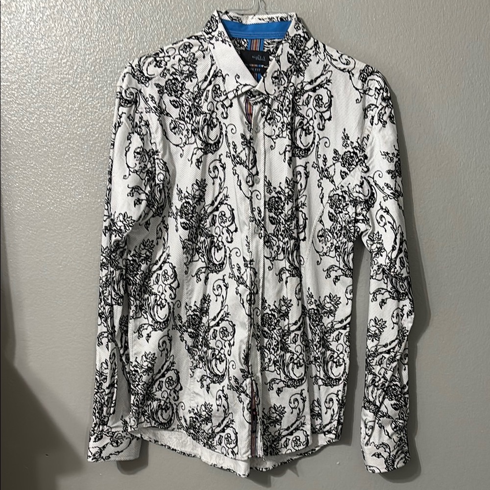 Men's Black and White Patterned Shirt-eight x premium-slim fit